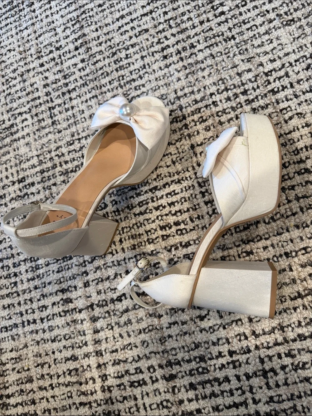 New Day Cream Bow Platform Sandals with Pearl Accent